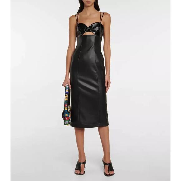 Staud Vegan Leather Keyhole Dress - XS - Black